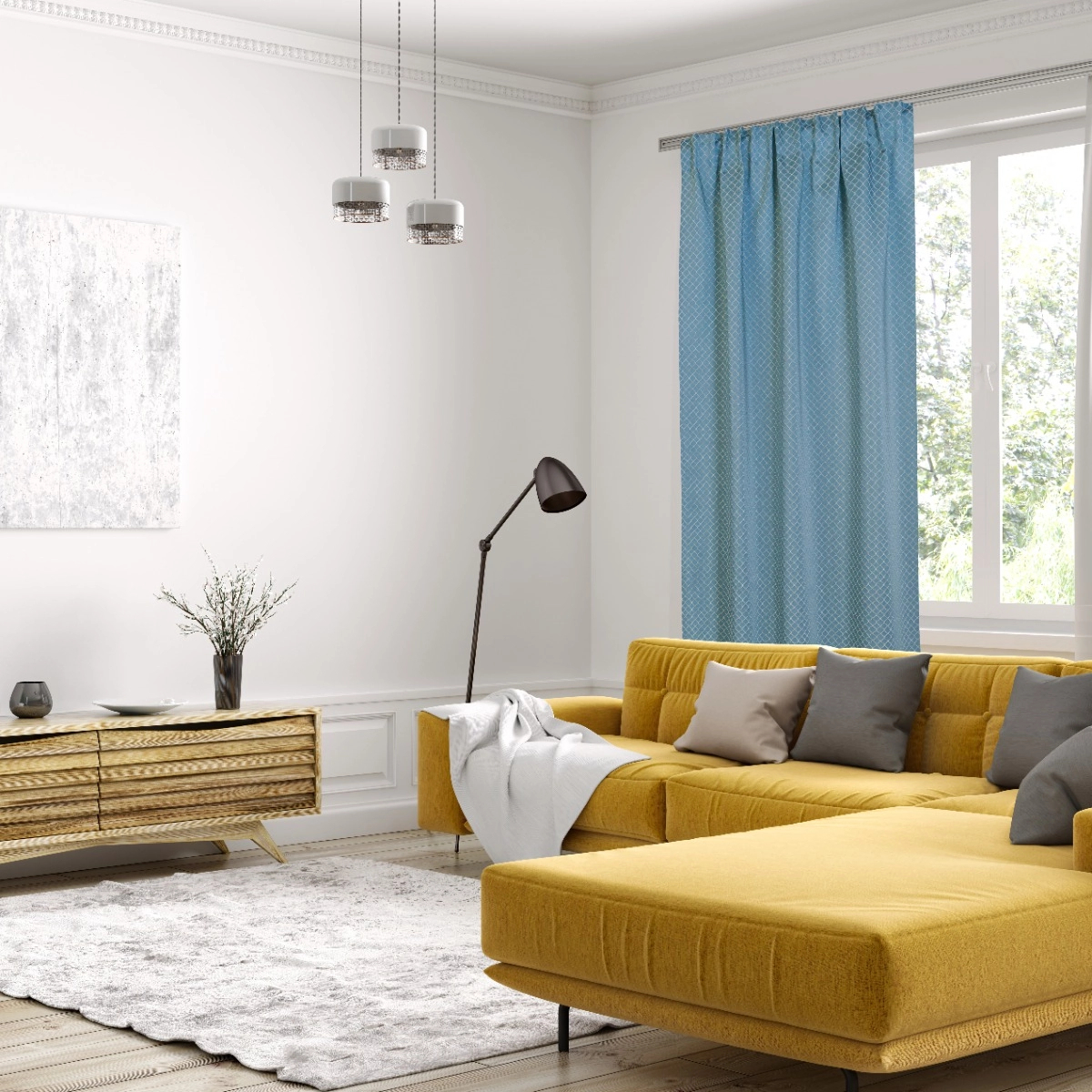 Acél kék geometria mintás design sötétítő függöny textil anyag