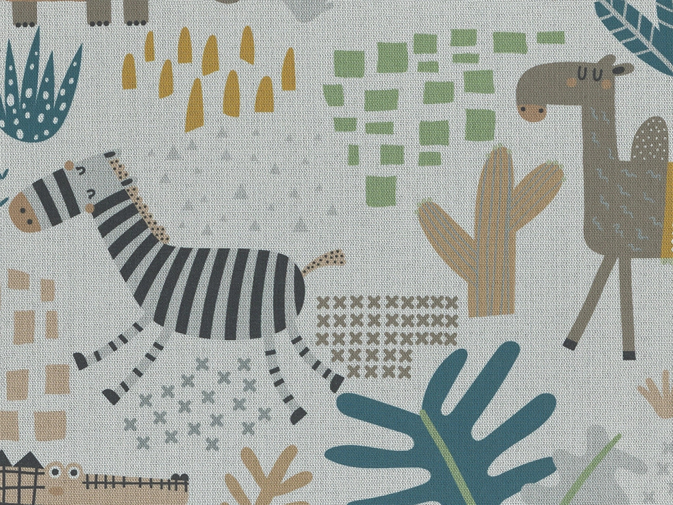 Gyerek design függöny textil rajzolt stílusú trópusi állatokkal