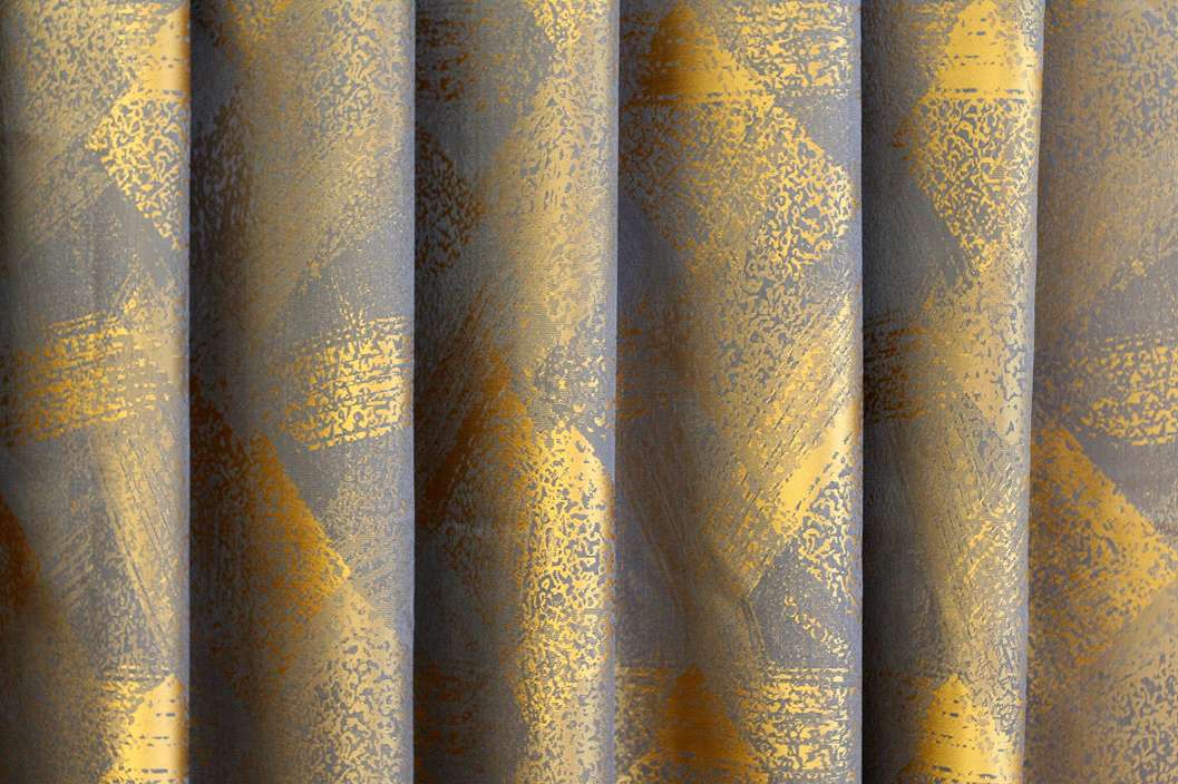 Koptatott hatású arany és bronz színű sötétítő függöny textíl